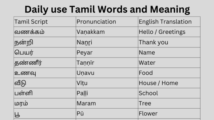 Tamil Words and Meanings | Daily use Tamil Words and Meaning